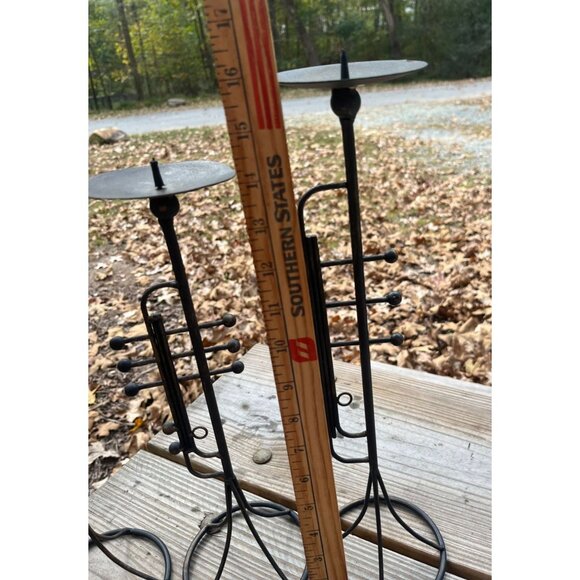 Set Of 3 Vintage Trumpet-Shaped Black Metal Pilar Candle Holders - Picture 9 of 13